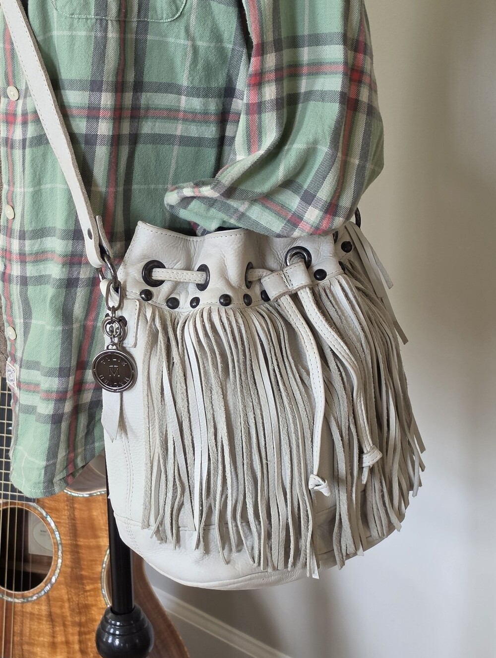Tylie Malibu Supple Winter White Leather Fringed Bag Excellant Condition